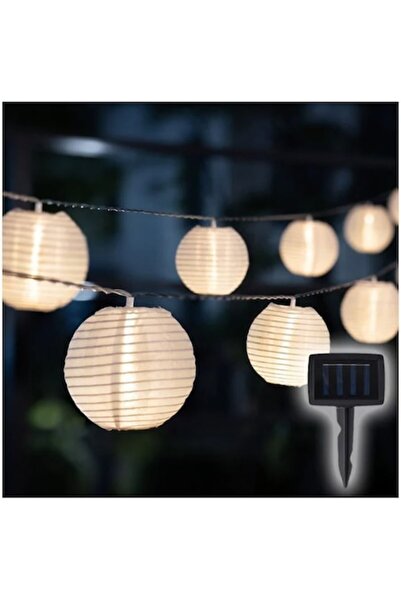 Granst Stag Ghirlandă solară cu 10 felinare textile, lumină albă caldă, 3,8 m