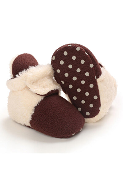 BebeNou Plush Cream & Burgundy Baby Booties MBB255-3-sa2
