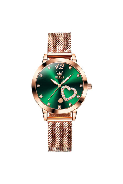 OLEVS Ceas de dama , otel inoxidabil, rose gold, cadran verde