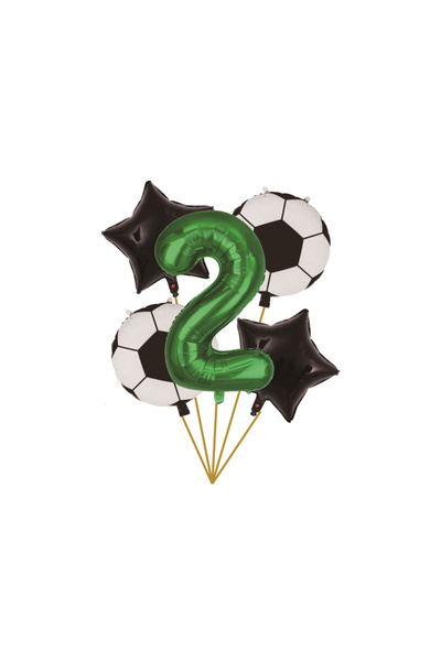 Mirific Party Set de 5 baloane — alb, negru, verde, numărul 2, fotbal (PPTZ53...