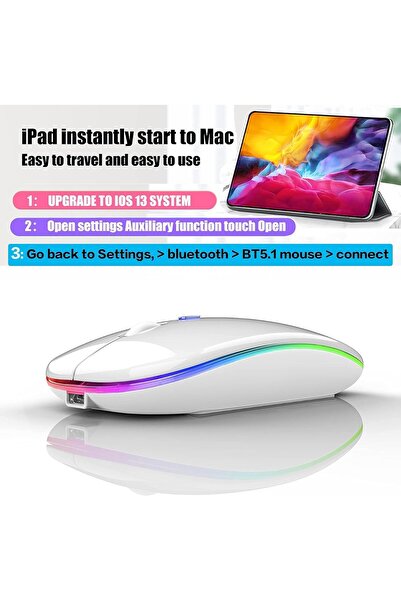 AZONEE Rechargeable Wireless Bluetooth Mouse – Slim LED, Silent, USB Receiver (White)