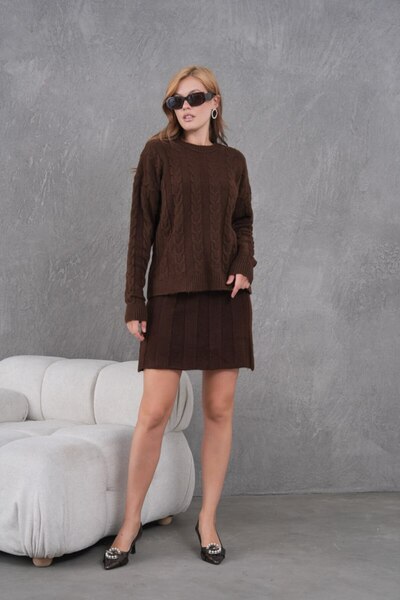 Miss Allos Women's Knitted Patterned Sweater and Knit Skirt Top and Bottom Set