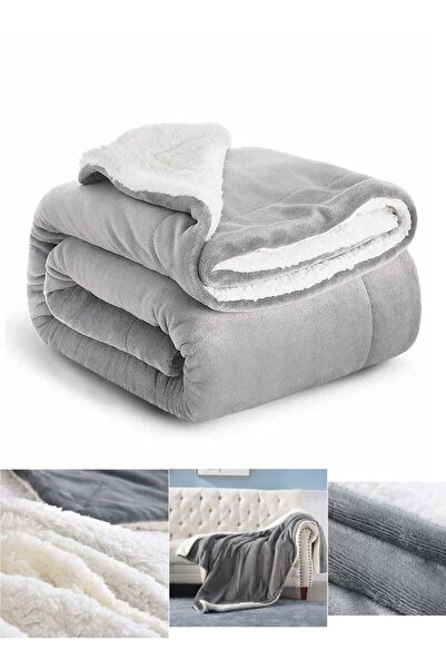Bukela Sherpa Fleece Throw Blanket Twin Size for Couch - Light Grey, 60x80 Inches