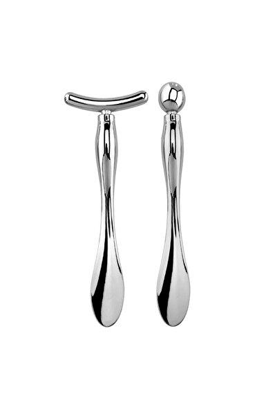 Choice قطعتان فضيتان من أداة تدليك الوجه والعين والرقبة وملعقة تدليك وحقيبة مضادة للهالات السوداء وكريم