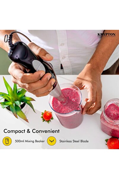 KRYPTON 200W Hand Blender, Stainless Steel Immersion, 500ml Cup, Black/Silver, 2-Year Warranty