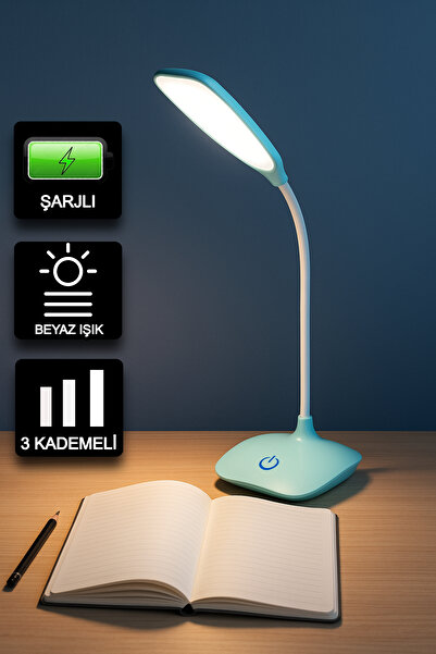 Ecuy Şarjlı Masa Lambası Ders Çalışma Okuma LED Işıklı Dokunmatik Masa Lambası Beyaz Işıklı 3 Modlu