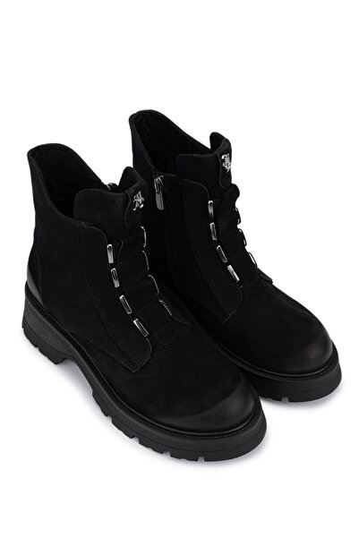 Tamer Tanca Women's Genuine Leather Black Nubuck Heeled Boots