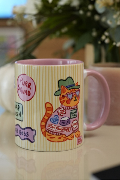 Hello Melody Design Cup with the Inscription'Cat Patch' – Original Design Digital Printing Porcelain Mug for Cat Lovers 9.5X8 cm