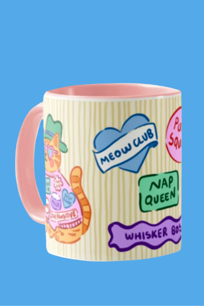 Hello Melody Design Cup with the Inscription'Cat Patch' – Original Design Digital Printing Porcelain Mug for Cat Lovers 9.5X8 cm