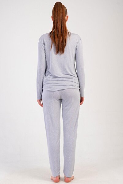 VİENETTA Set de pijamale pentru femei, culoare gri, cu mâneci lungi, guler rotund C5T2N0205