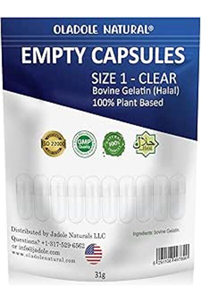 Oladole Natural كبسولات فارغة الحجم 1 جيلاتين بقري 31 جم