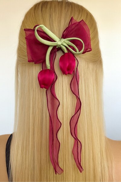 TAKIŞTIR Burgundy Color Tulip Figured Automatic Buckle