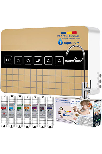 QuTek Φίλτρο νερού Aqua Pura, 7 στάδια υπερδιήθησης, 0,01 μικρά, βρύση και αξ...