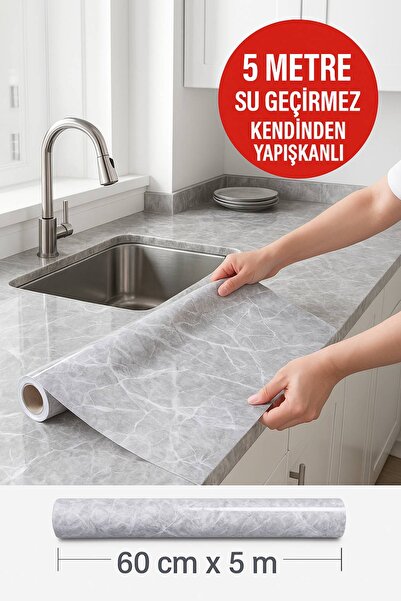 TOYFEST Grey Marble Patterned Self-Adhesive Waterproof Countertop Covering Foil – Glossy Surface 60X500 cm