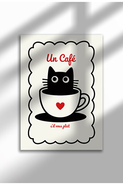 21mxm Imprimeu pe pânză cu pisică – Operă digitală pe pânză neînrămată - Un Cafe