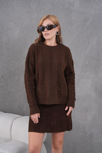 Miss Allos Women's Knitted Patterned Sweater and Knit Skirt Top and Bottom Set