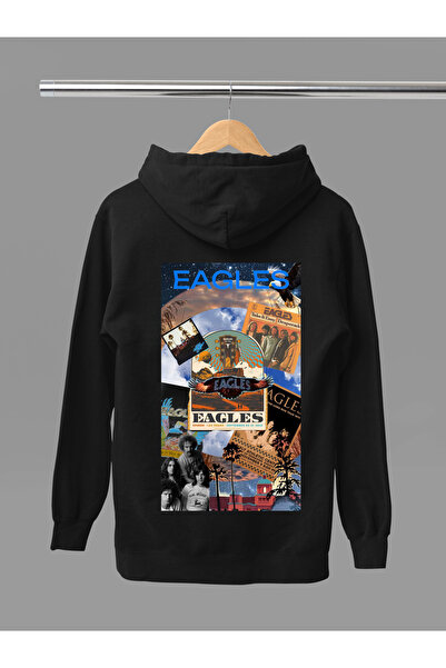 MAGORS SWEATSHIRT ROCK CU GLUGĂ, CU MÂNER LUNG, IMPRIMAT EAGLES, BUMBAC, cu căptușeală din fleece fire