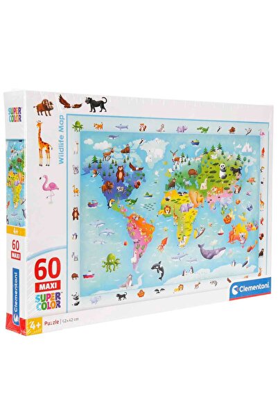 CLEMENTONI 60 Parça Maxi Supercolor Puzzle: Wildlife Map