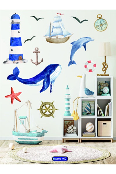 ON DİJİTAL BASKI MERKEZİ Marine Themed Wall Decoration Sticker Set