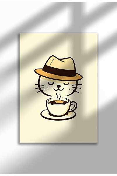 21mxm Imprimeu pe pânză cu pisică – Operă digitală pe pânză neînrămată - Coff...