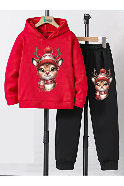 CACTUS COLLECTION Hooded Sweatshirt Children's Bottom Top Set 3 Thread Cotton Christmas Deer