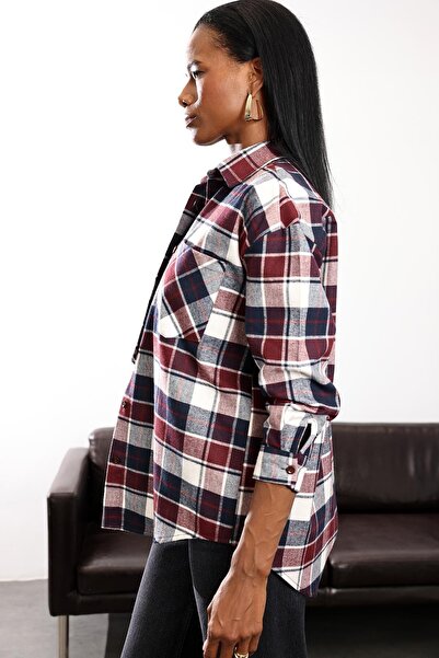 5in1Canpolat Μπορντό καρό πουκάμισο 40146