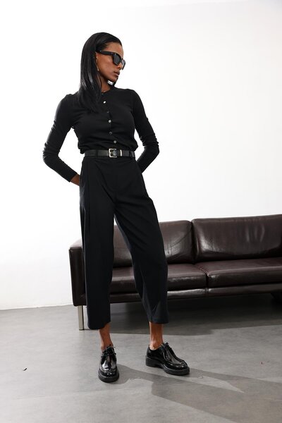 5in1Canpolat Μαύρο υφασμάτινο παντελόνι 1598