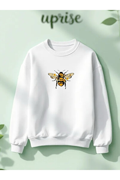 Vordevia Hanorac Arı cu imprimeu din bumbac 3 fire B guler rotund O supradimensionat