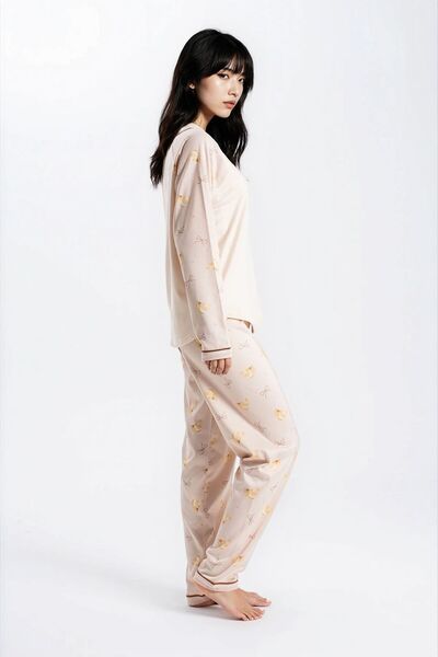 Ecrou Women's Mocha Study Cafe Looks Bis Collar Pajama Set