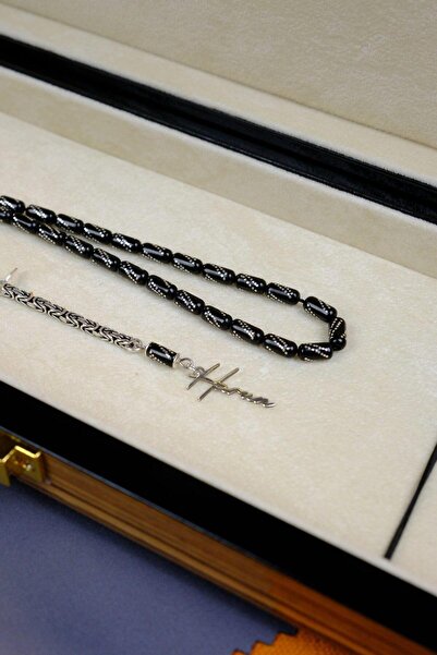 dergah tesbih Kişiye Özel İsimli Gümüş İşlemeli Tasarım Erzurum Oltu Taşı Tesbih