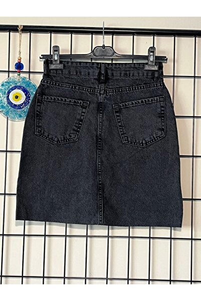 Dema Kadın Denim Yüksek Bel Etek Ucu Kesikli Mini Etek