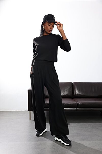 5in1Canpolat Black High Waist Casual Sweatpants 0155