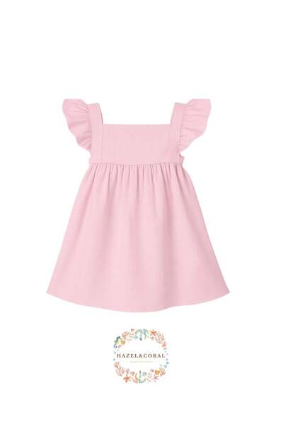 Hazel Coral Double Layer Muslin Ruffle Dress 100% Natural Cotton Dusty Rose