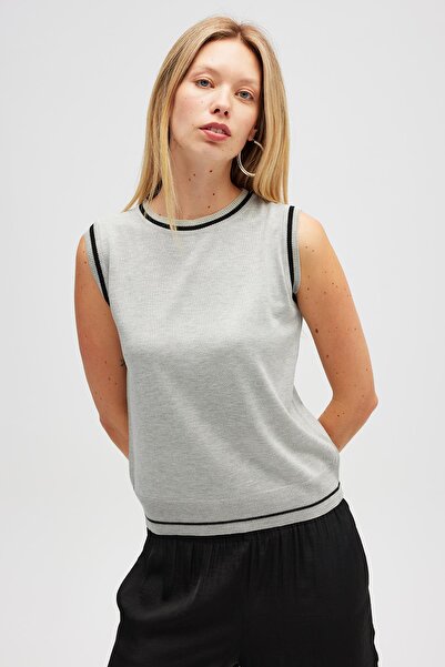 Peraluna Rina Plain Knit Women's Sleeveless Blouse - Gray Melange