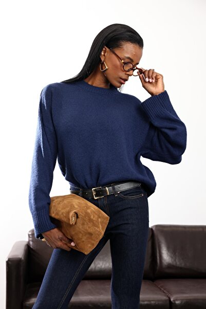 5in1Canpolat Navy Blue Crew Neck Sweater