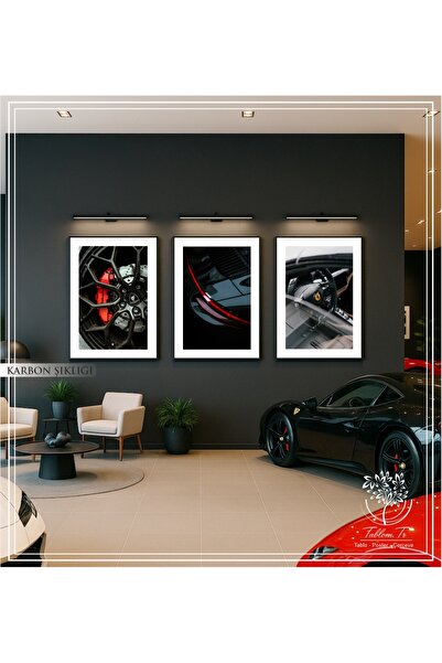 Tablomtr Karbon Şıklığı - Dijital Baskılı Siyah Metal Çerçeveli Gerçek Camlı 3'lü Dekoratif Tablo