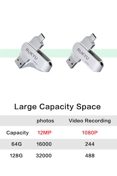 RUKYU 128G/64G USB3.0+Type-c Dual Interface USB Flash Drive,Compatible with Computers,Lap, Mobile Phones