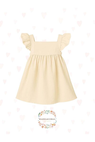 Hazel Coral Double Layer Muslin Ruffle Dress 100% Natural Cotton Beige