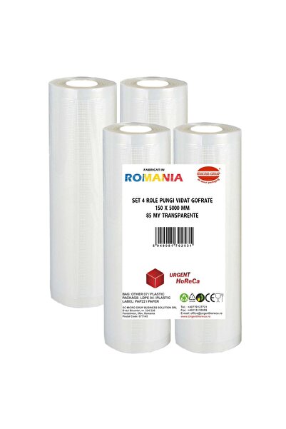 Urgent Horeca Set 4 role pungi vidat gofrate, dimensiuni 150x5000 mm, grosime 85 microni, preparare Sous Vide