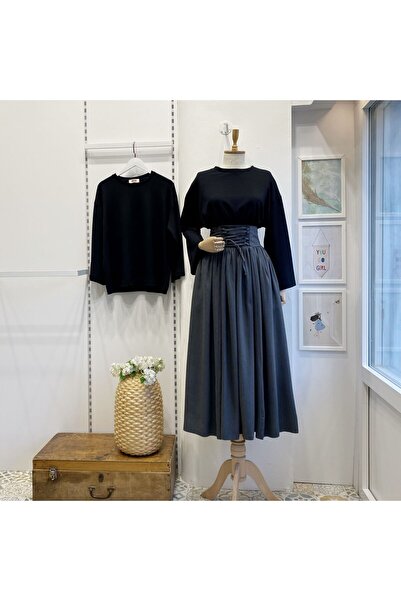 Faya Boutique Gri Yün Efekt Karian Etek