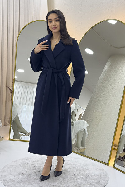 thezkscom Women's Lined Belted Cashmere Coat Beige, Burgundy, Navy Blue, Black