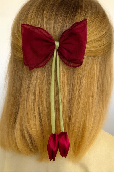 TAKIŞTIR Burgundy Color Tulip Figured Automatic Buckle