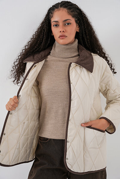 Bigdart Women's Quilted Oversized Coat 5226 - Ecru Brown