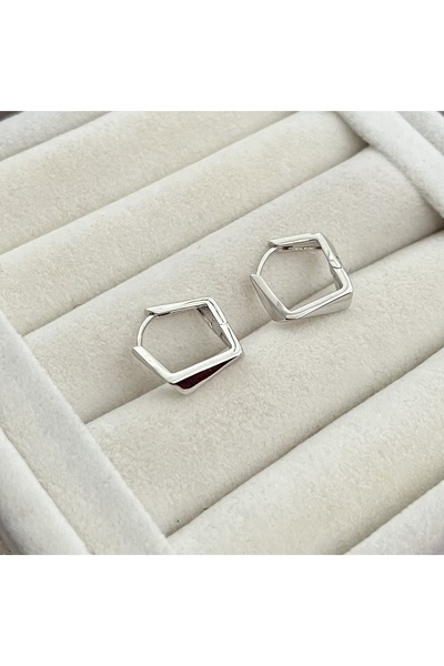 ATELİER GİZEM Xuping Tarnish Free Silver Color Square Hoop Steel Earrings
