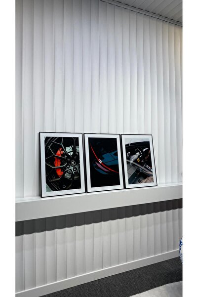 Tablomtr Karbon Şıklığı - Dijital Baskılı Siyah Metal Çerçeveli Gerçek Camlı 3'lü Dekoratif Tablo