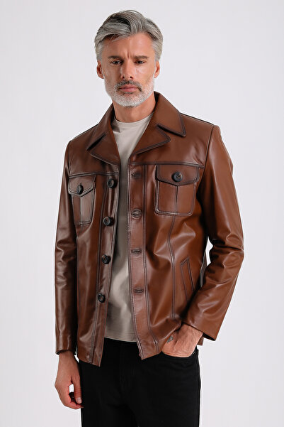 MQ Leather Maroquin Leather Ramos Men's Safari Leather Coat