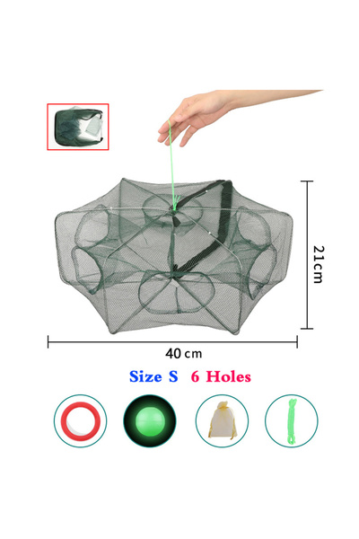 Choice Size S 6 Holes Folded Fishing Bait Trap, 6/8/12/16/20 Holes Foldable Fishing Nets for Fish/Crab/Shr