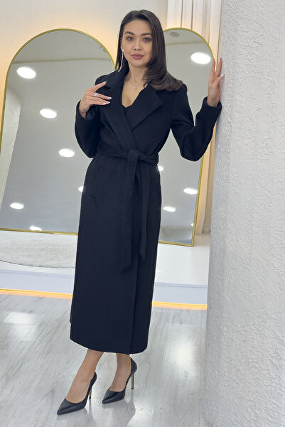 thezkscom Women's Lined Belted Cashmere Coat Beige, Burgundy, Navy Blue, Black