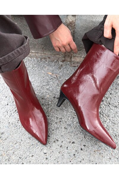 I Love Shoes Silvar Kadın Topuklu Bot Bordo Kırışık Rugan