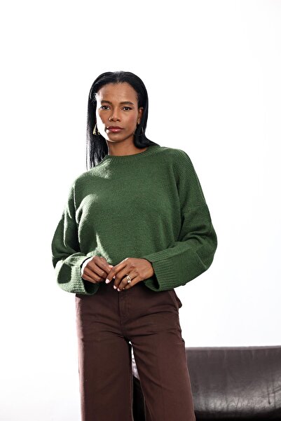 5in1Canpolat Green Crew Neck Sweater